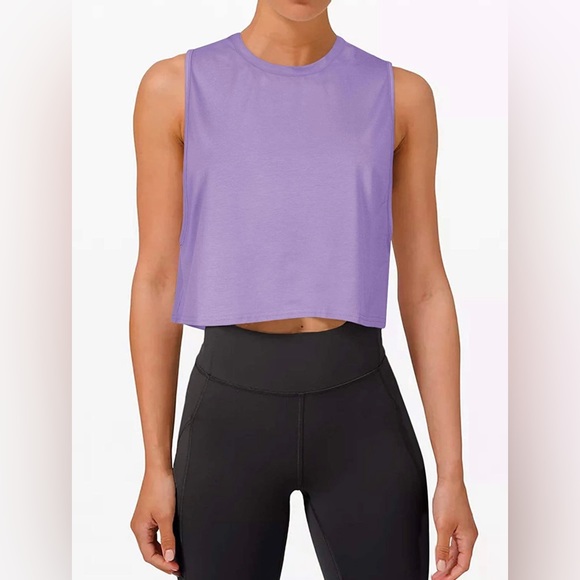LASLULU Workout Tops Loose Sleeveless Cropped Muscle Tank Open Back Shirts - NWT - Picture 2 of 6
